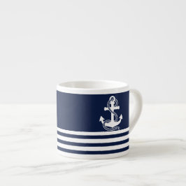 Nautisk marin blå Rand och vit ankare Espressomugg