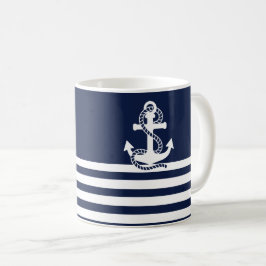 Nautisk marin blå Rand och vit ankare Kaffemugg