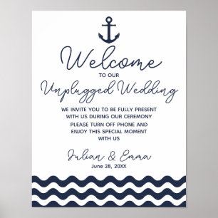 Nautisk marin blå Välkommen till vår outpluggade u Poster