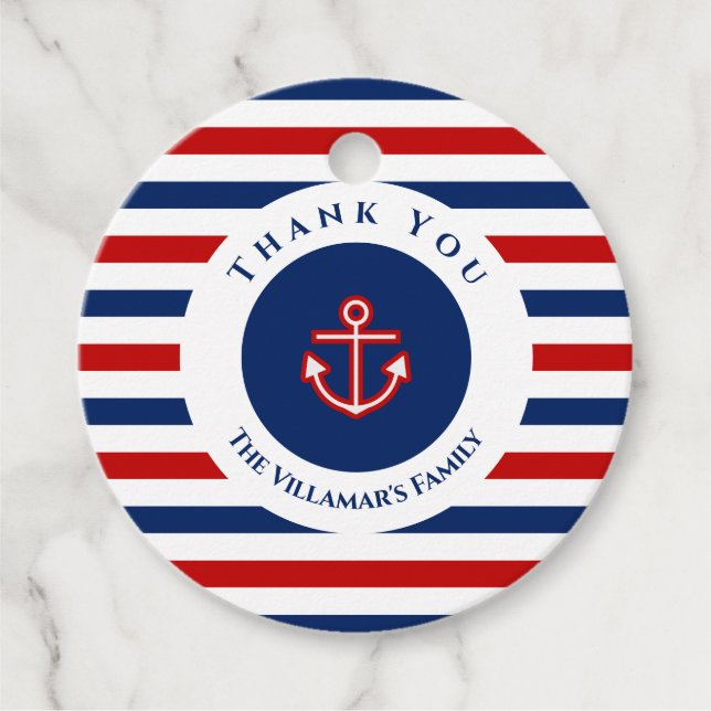 Nautisk marin marin, blå rödvit Rand Gåvor Etiketter (Framsida)
