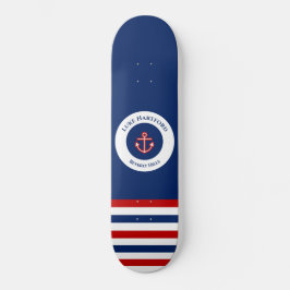 Nautisk marin marin, blå rödvit Rand Mini Skateboard Bräda 18,5 Cm