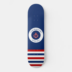 Nautisk marin marin, blå rödvit Rand Mini Skateboard Bräda 18,5 Cm