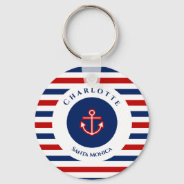 Nautisk marin marin, blå rödvit Rand Nyckelring