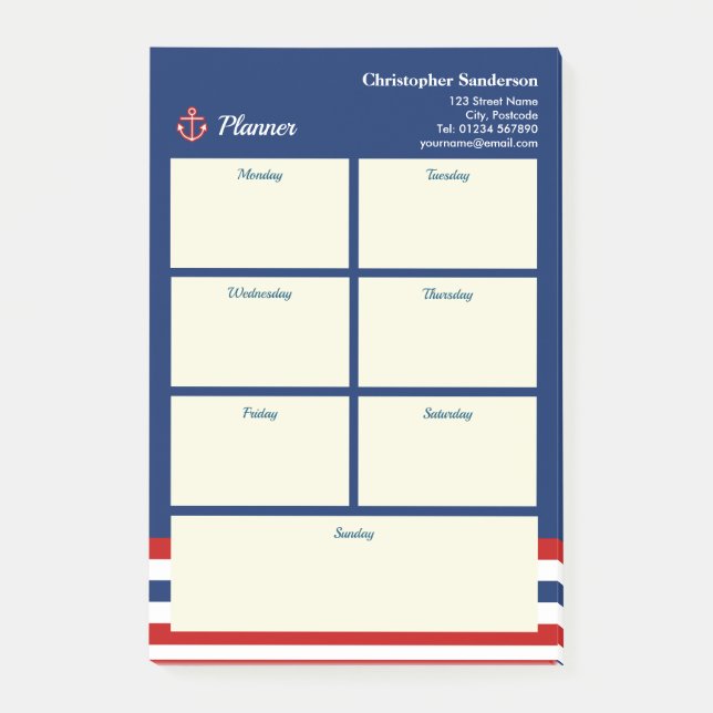 Nautisk marin marin, blå rödvit Rand Post-it Block (Framsida)