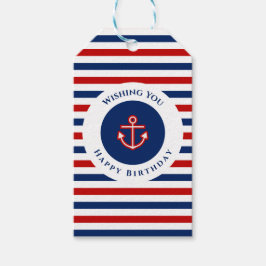 Nautisk marin marin, blå rödvit Rand Presentetikett