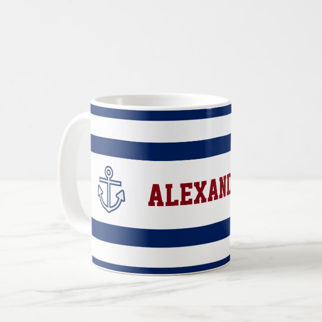 Nautisk marin marinblå vit Rand Kaffemugg (Framsida vänster)