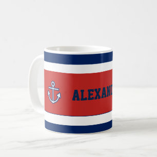 Nautisk marin marinblå vit Rand Kaffemugg
