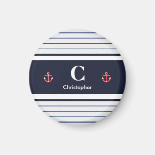 Nautisk marin marinblå vit Rand Magnet