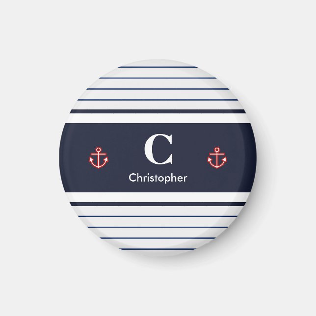Nautisk marin marinblå vit Rand Magnet (Framsidan)