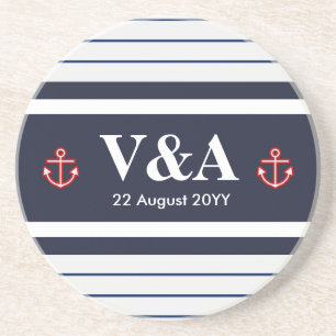 Nautisk marin marinblå vit Rand Underlägg Sandsten