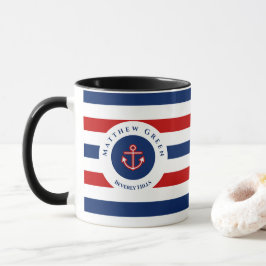 Nautisk marin marinflotta blå röd vit Rand Anchor Mugg