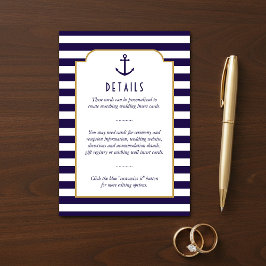 Nautisk marin och vit rand ankare bröllopsdetalj tilläggskort