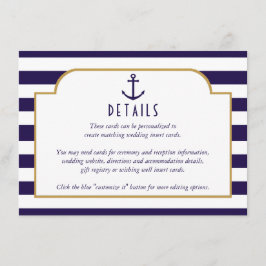 Nautisk marin och vit rand ankare bröllopsdetalj tilläggskort