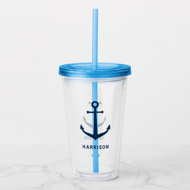 Nautisk marinankare anpassad namnmonogram take away mugg (Framsida)