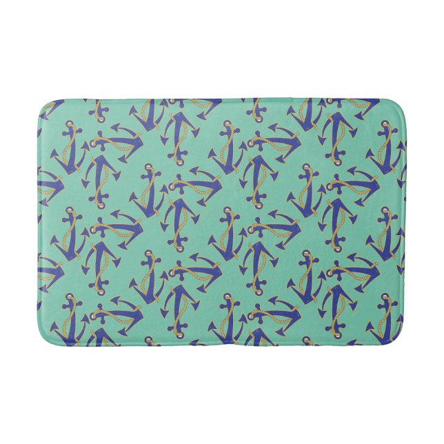 Nautisk marinankare med guld-rep Bath Mats Badrumsmatta (Framsidan)