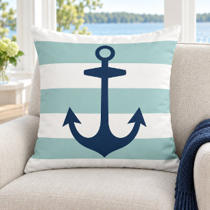 Nautisk marinankare Seafoam vit rand Kudde