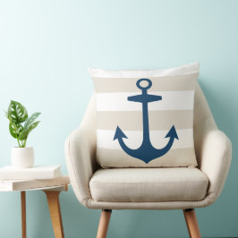 Nautisk marinblå ankar med beige ränder kudde