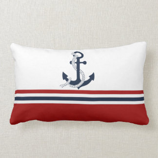 Nautisk marinblå ankarblå vit röd Rand Lumbarkudde