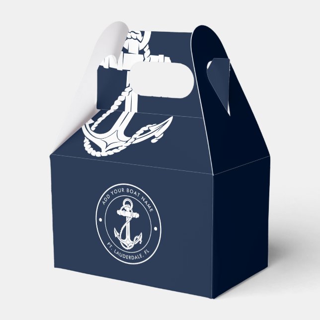 Nautisk marinblå ankare båtnamn anpassat presentaskar (Baksidan Sidan)