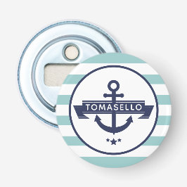 Nautisk marinblå ankare familjenamn Aqua-ränder Flasköppnare