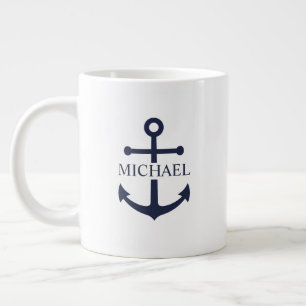 Nautisk marinblå ankare personligt namn jumbo mugg
