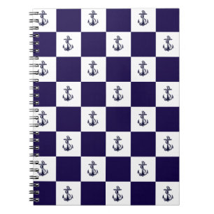 Nautisk marinblå ankare schackbräde anteckningsbok med spiral