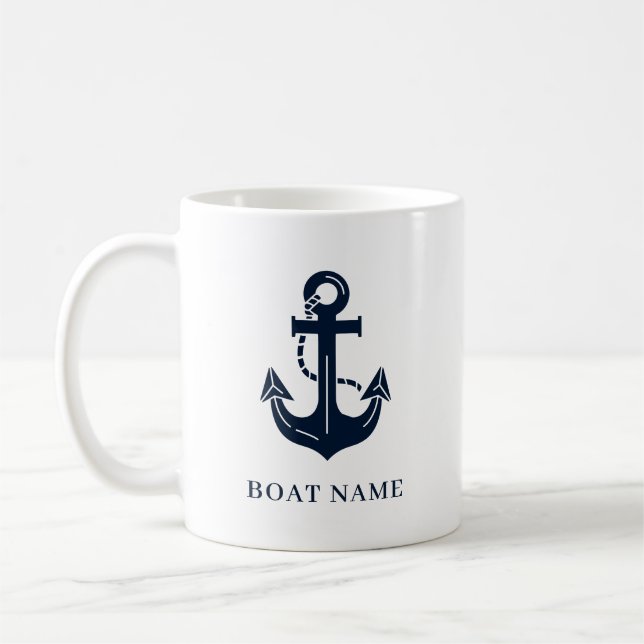 Nautisk marinblå anpassad båtnamn kaffemugg (Vänster)