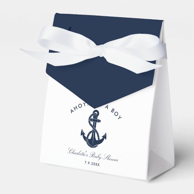 Nautisk marinblå båtankare baby shower presentaskar (Framsidan Sidan)