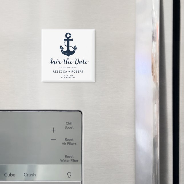 Nautisk marinblå båtnamn ankar spara datum magnet (In Situ (Fridge))