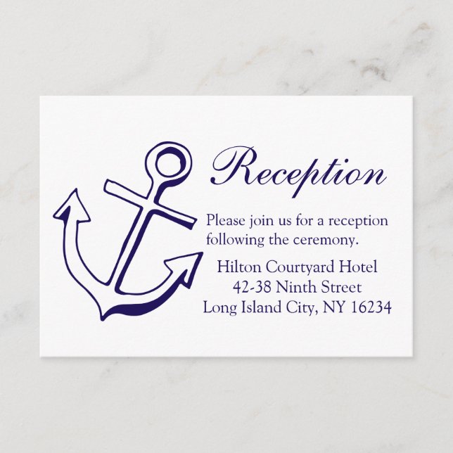 Nautisk marinblå bröllopsreception fartygsankare tilläggskort (Framsida)