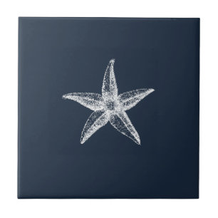Nautisk marinblå enkel Elegant Starfish Kakelplatta