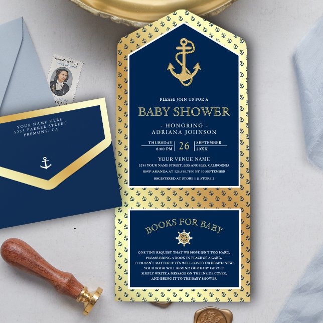 Nautisk marinblå och guldankare baby shower (Skapare uppladdad)