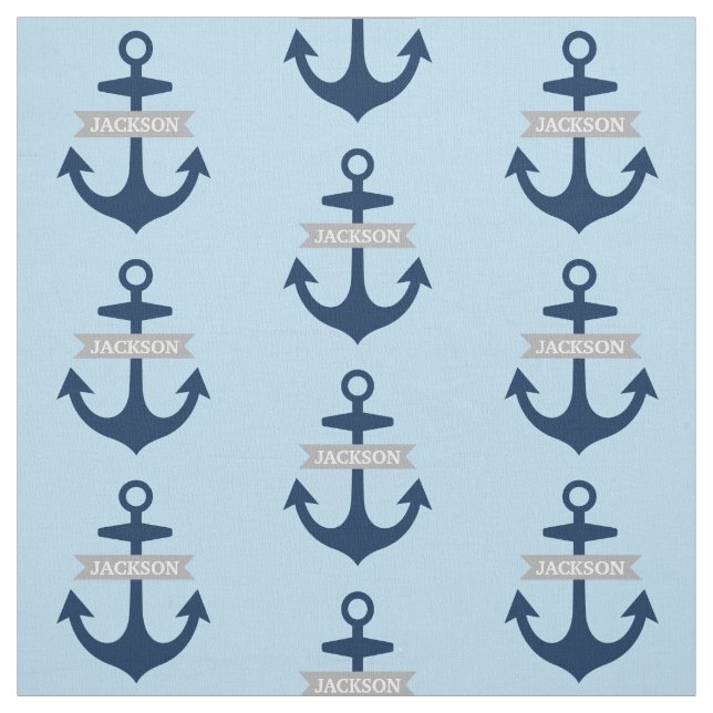 Nautisk marinblå personlig namn båtankare tyg (Provkarta)