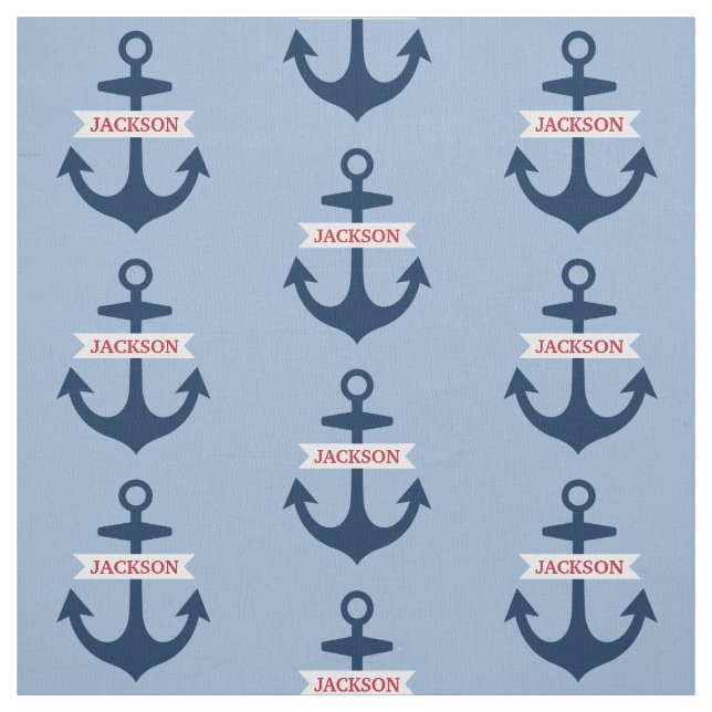Nautisk marinblå personlig namn båtankare tyg (Provkarta)