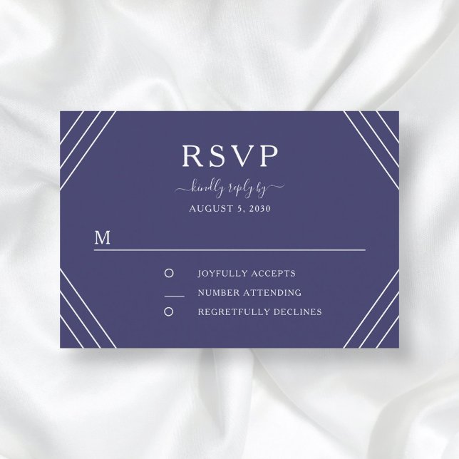 Nautisk marinblå Rand Guld Anchor Bröllop OSA Kort (Front / Nautical Navy Blue Stripes Gold Anchor Wedding RSVP Card)