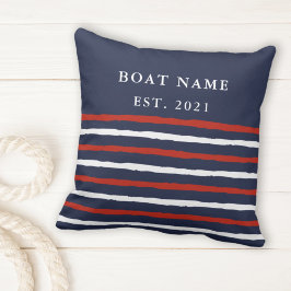 Nautisk marinblå rödvit Rand Boat Namn Kudde