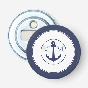 Nautisk marinblå vit krabba ankare monogram flasköppnare