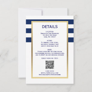 Nautisk marinblå vit Rand QR CODE Bröllop OSA Kort
