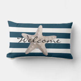 Nautisk marinblå vit Rand Starfish Välkommen Lumbarkudde