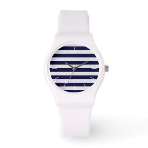 Nautisk marinblå/vitrand armbandsur
