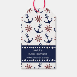 Nautisk marinblått och rödankorrudder mönster presentetikett