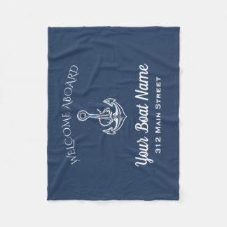 Nautisk marinblått välkomstbord, Anchor Boat Namn Fleecefilt