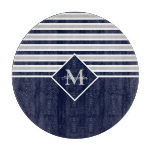 Nautisk modern marin blå Grått-monogram