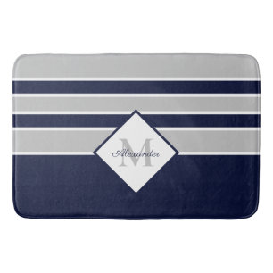 Nautisk modern marin Grått Monogram Badrumsmatta