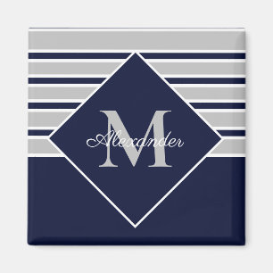 Nautisk Modern Navy Grått monogram Magnet