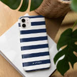 Nautisk Modern Navy och White Rand Personlig<br><div class="desc">Chic iphone case har klassiskt marinblått och vitt rand med namn,  monogram eller meddelande efter eget val.</div>