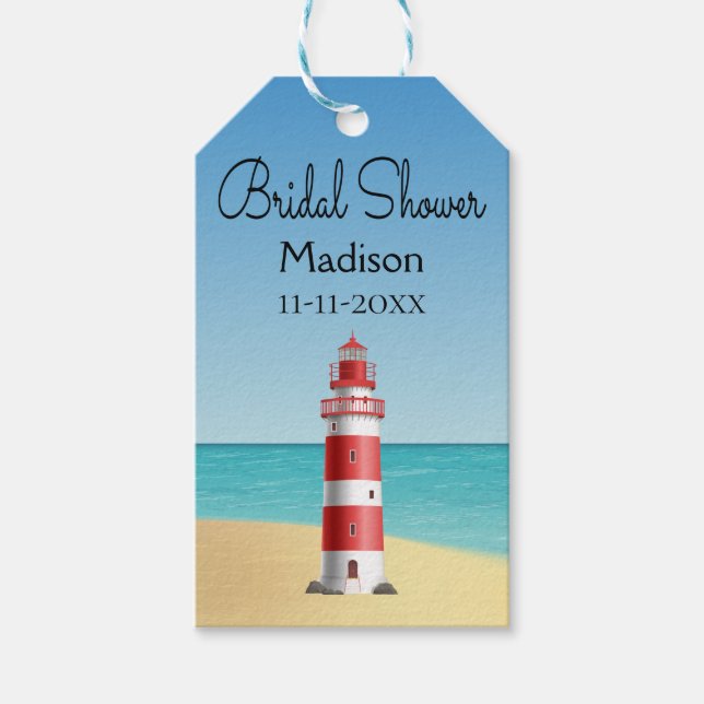 Nautisk Möhippa fyr Beach Wedding Presentetikett (Framsidan)