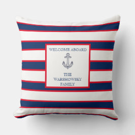 Nautisk monogram Rand Blue Navy White Red Kudde