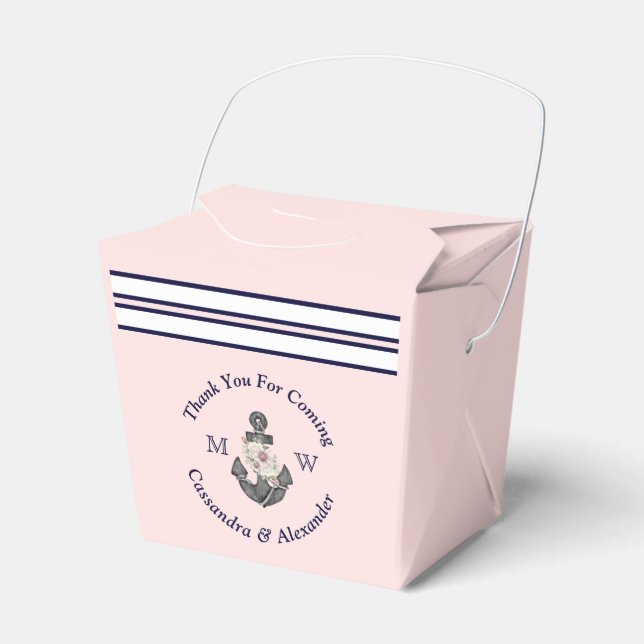 Nautisk Monogram Rosa Marinblå Blommig Ankar  Presentaskar (Framsidan Sidan)