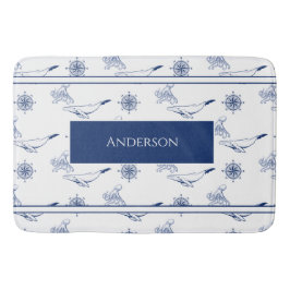 Nautisk monogram Whales och bläckfiskvit Badrumsmatta